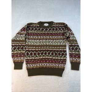 Vintage Men's Store at Sears Sweater Men's M Olive Green Red Fair Isle Crew Neck